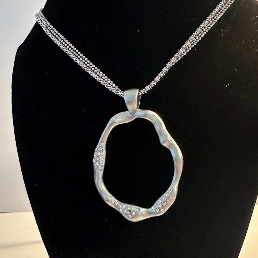 Lia Sophia Silver-Tone Open Organic Circle Pendant Necklace with Crystal Accents